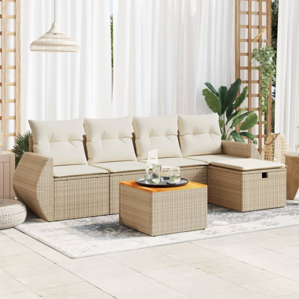 Juego de sofás jardín con cojines 6 pzas ratán sintético beige Juego de sofás jardín con cojines 6 pzas ratán sintético beige D