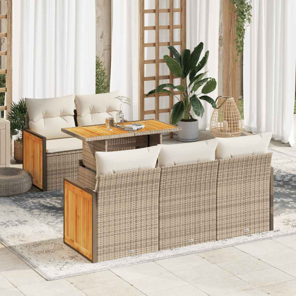 Set sofás jardín y cojines 6 pzas ratán sintético acacia beige Set sofás jardín y cojines 6 pzas ratán sintético acacia beige D