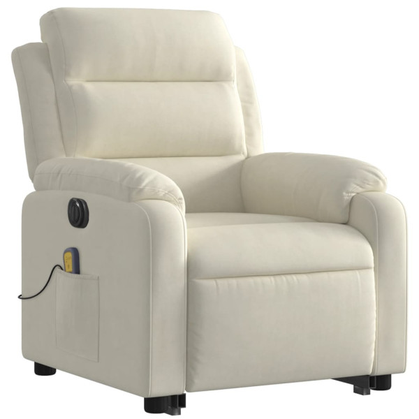 Sillón reclinable de masaje eléctrico elevable terciopelo crema M 4