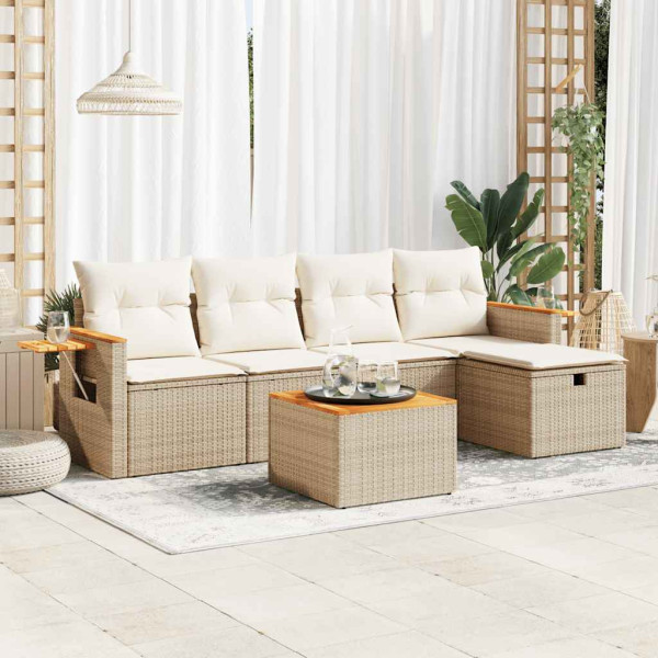 Juego de sofás jardín con cojines 6 pzas ratán sintético beige Juego de sofás jardín con cojines 6 pzas ratán sintético beige D
