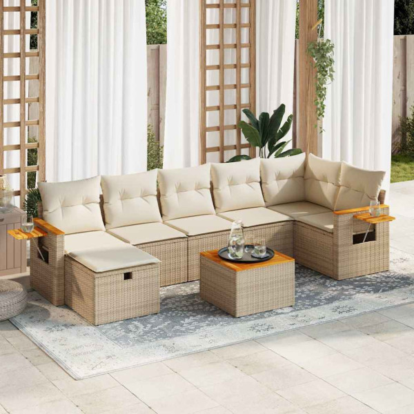 Conjunto de sofás de jardim e almofadas 8 peças bege sintético rattan D