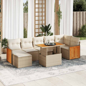 Set sofás jardín y cojines 7 pzas ratán sintético acacia beige D