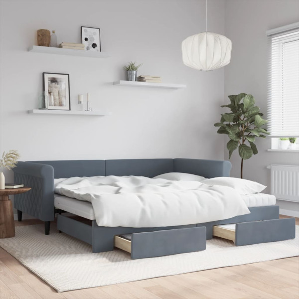Sofá cama nido con cajones terciopelo gris oscuro 100x200 cm Sofá cama nido con cajones terciopelo gris oscuro 100x200 cm D