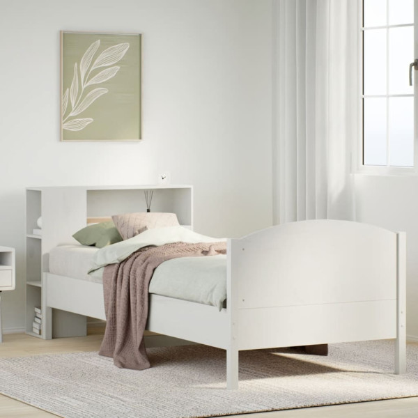 Cama con estantería sin colchón madera maciza blanca 100x200 cm Cama con estantería sin colchón madera maciza blanca 100x200 cm D