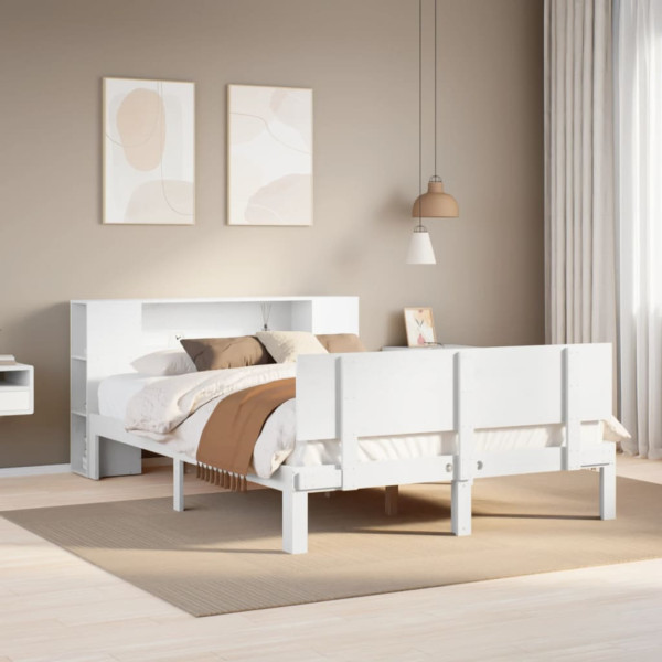 Cama con estantería sin colchón madera maciza blanca 140x200 cm Cama con estantería sin colchón madera maciza blanca 140x200 cm D