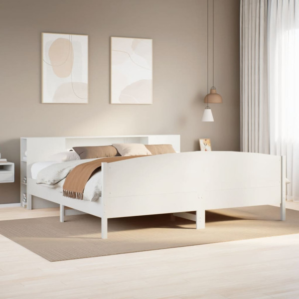 Cama con estantería sin colchón madera maciza blanca 180x200 cm Cama con estantería sin colchón madera maciza blanca 180x200 cm D