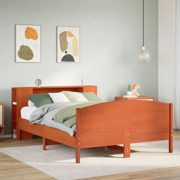 Cama con estantería sin colchón madera maciza marrón 135x190cm Cama con estantería sin colchón madera maciza marrón 135x190cm D
