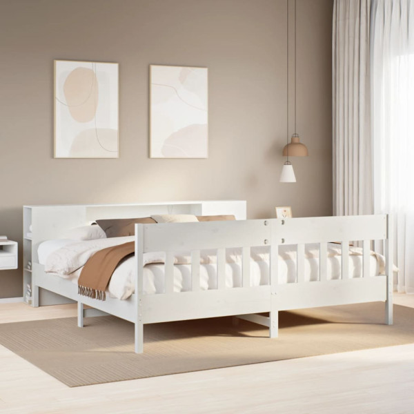 Cama con estantería sin colchón madera maciza blanca 200x200 cm D