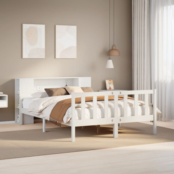 Cama con estantería sin colchón madera maciza blanca 160x200 cm Cama con estantería sin colchón madera maciza blanca 160x200 cm D