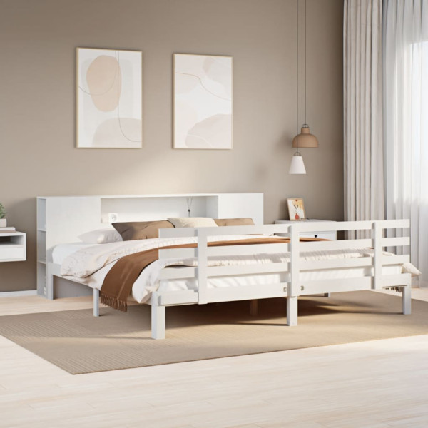 Cama con estantería sin colchón madera maciza blanca 180x200 cm Cama con estantería sin colchón madera maciza blanca 180x200 cm D