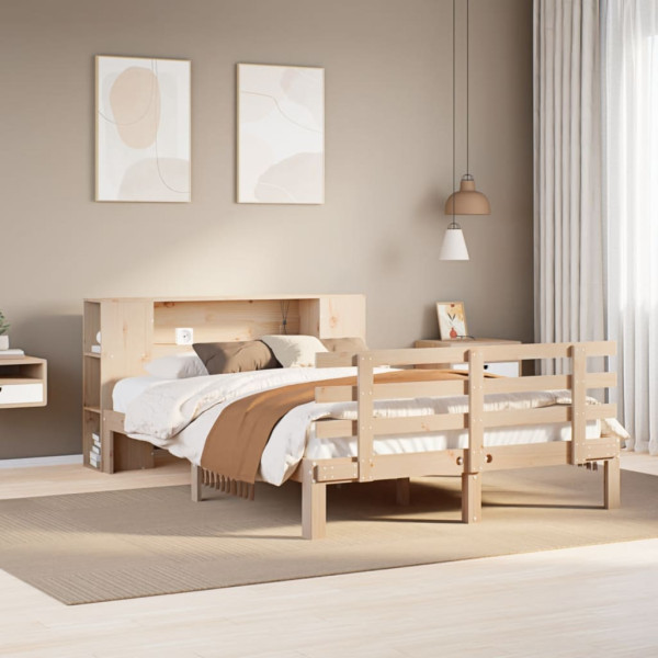 Cama con estantería sin colchón madera maciza de pino 120x200cm Cama con estantería sin colchón madera maciza de pino 120x200cm D