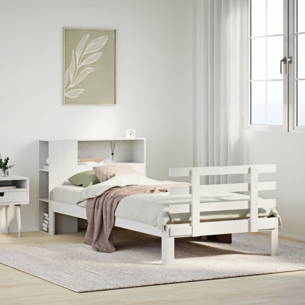 Cama con estantería sin colchón madera maciza blanca 100x200 cm Cama con estantería sin colchón madera maciza blanca 100x200 cm D