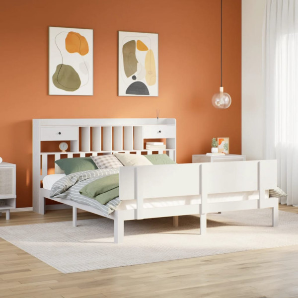Cama con estantería sin colchón madera maciza blanca 180x200 cm D