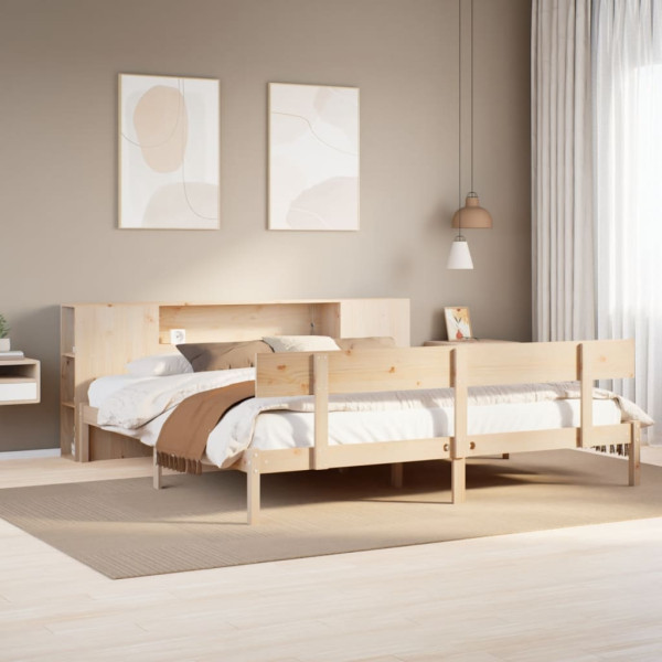 Cama con estantería sin colchón madera maciza de pino 180x200cm Cama con estantería sin colchón madera maciza de pino 180x200cm D