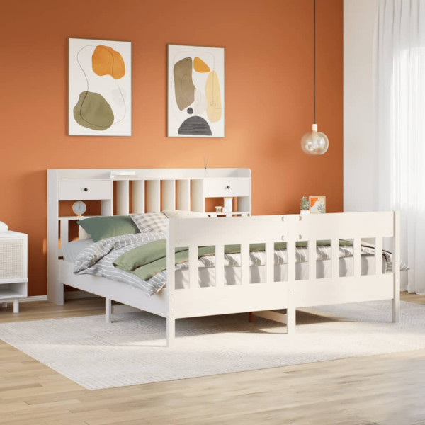 Estructura de cama sin colchón madera maciza blanca 200x200 cm Estructura de cama sin colchón madera maciza blanca 200x200 cm D