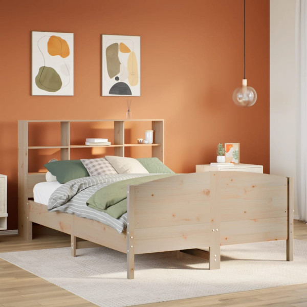 Cama con estantería sin colchón madera maciza de pino 140x190cm Cama con estantería sin colchón madera maciza de pino 140x190cm D