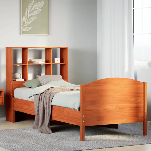 Cama con estantería sin colchón madera maciza marrón 90x190 cm Cama con estantería sin colchón madera maciza marrón 90x190 cm D