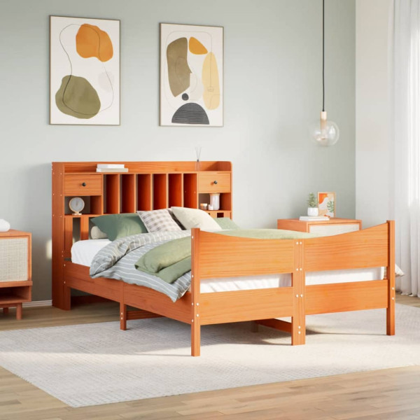 Cama sin colchón madera maciza de pino marrón cera 140x200 cm Cama sin colchón madera maciza de pino marrón cera 140x200 cm D