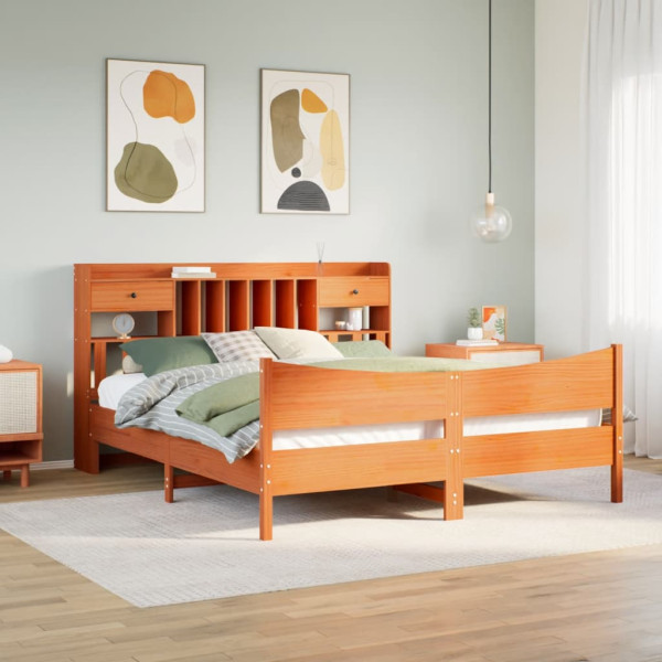 Cama sin colchón madera maciza de pino marrón cera 180x200 cm Cama sin colchón madera maciza de pino marrón cera 180x200 cm D