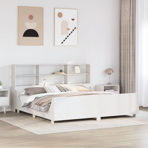 Cama con estantería sin colchón madera maciza blanca 180x200 cm Cama con estantería sin colchón madera maciza blanca 180x200 cm D