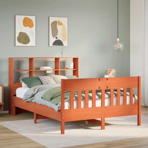 Cama sin colchón madera maciza de pino marrón cera 140x190 cm Cama sin colchón madera maciza de pino marrón cera 140x190 cm D