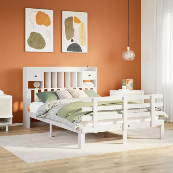 Cama con estantería sin colchón madera maciza blanca 140x200 cm D