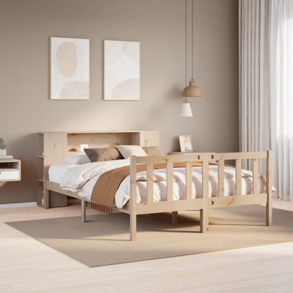 Cama con estantería sin colchón madera maciza de pino 140x190cm Cama con estantería sin colchón madera maciza de pino 140x190cm D