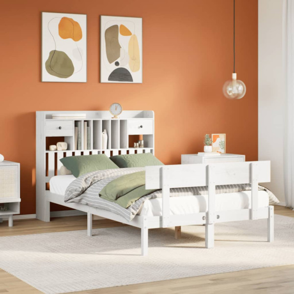 Cama con estantería sin colchón madera maciza blanca 135x190 cm Cama con estantería sin colchón madera maciza blanca 135x190 cm D