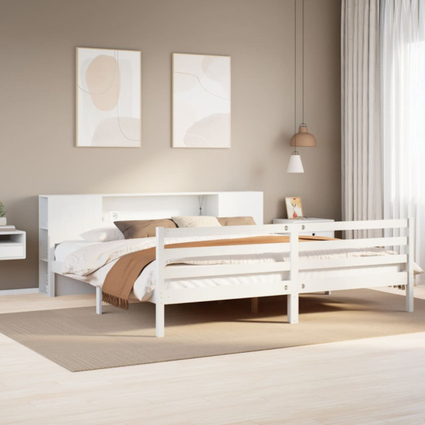 Cama con estantería sin colchón madera maciza blanca 180x200 cm Cama con estantería sin colchón madera maciza blanca 180x200 cm D