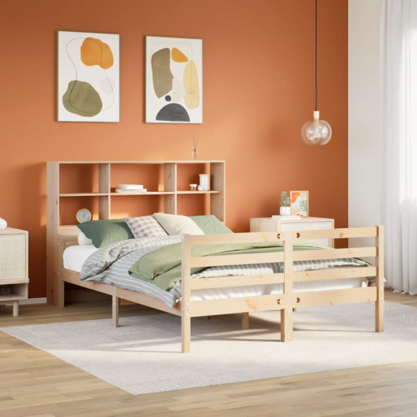 Cama con estantería sin colchón madera maciza de pino 135x190cm Cama con estantería sin colchón madera maciza de pino 135x190cm D
