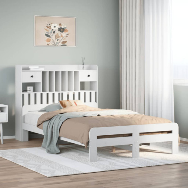 Cama con estantería sin colchón madera maciza blanca 135x190 cm Cama con estantería sin colchón madera maciza blanca 135x190 cm D