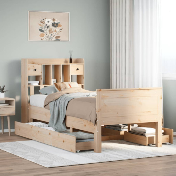 Cama con estantería sin colchón madera maciza de pino 90x190 cm Cama con estantería sin colchón madera maciza de pino 90x190 cm D