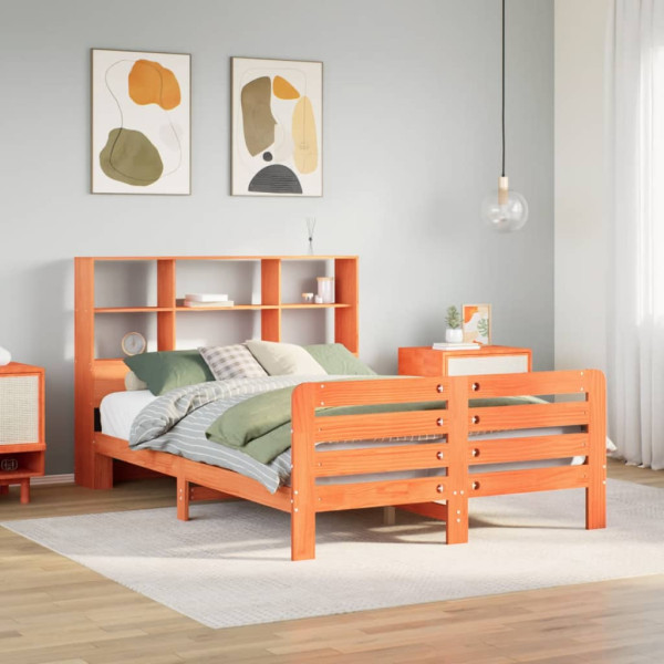Cama sin colchón madera maciza de pino marrón cera 160x200 cm Cama sin colchón madera maciza de pino marrón cera 160x200 cm D