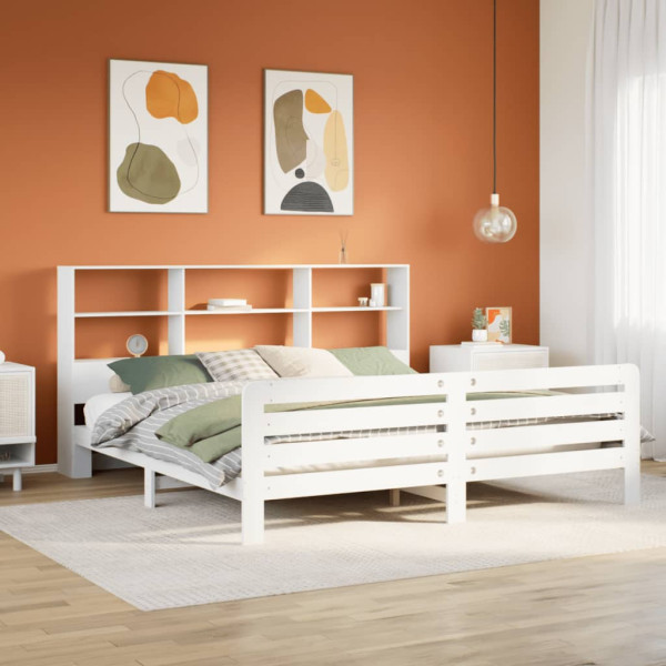 Cama sin colchón madera maciza de pino blanca 180x200 cm Cama sin colchón madera maciza de pino blanca 180x200 cm D