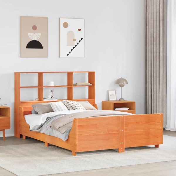 Cama con estantería sin colchón madera maciza marrón 140x200cm Cama con estantería sin colchón madera maciza marrón 140x200cm D