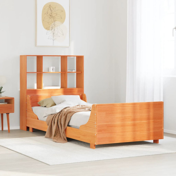 Cama con estantería sin colchón madera maciza marrón 90x200 cm Cama con estantería sin colchón madera maciza marrón 90x200 cm D
