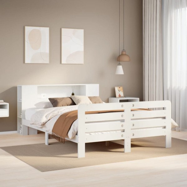 Estructura de cama sin colchón madera de pino blanca 120x200 cm Estructura de cama sin colchón madera de pino blanca 120x200 cm D
