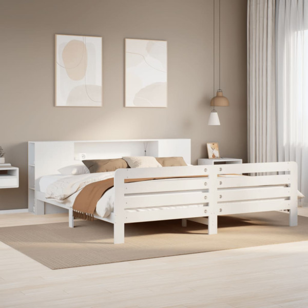 Cama sin colchón madera maciza de pino blanca 180x200 cm Cama sin colchón madera maciza de pino blanca 180x200 cm D