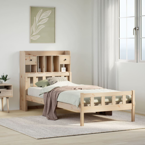 Cama con estantería sin colchón madera maciza de pino 100x200cm Cama con estantería sin colchón madera maciza de pino 100x200cm D