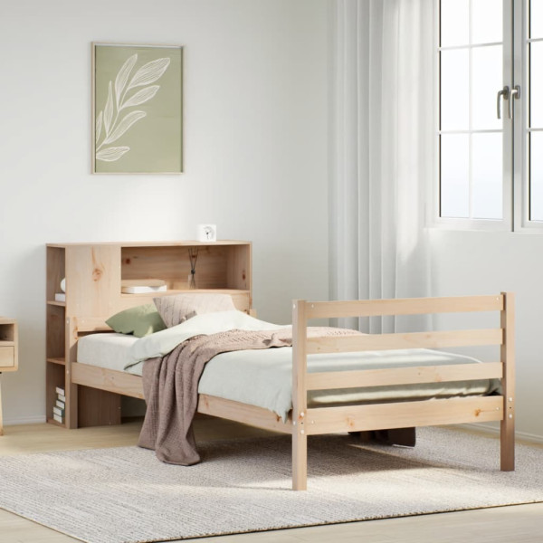 Cama con estantería sin colchón madera maciza de pino 100x200cm Cama con estantería sin colchón madera maciza de pino 100x200cm D