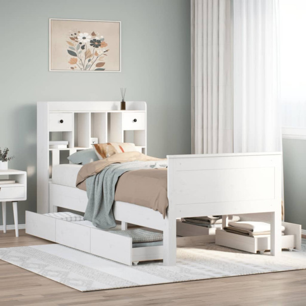Cama con estantería sin colchón madera maciza blanca 100x200 cm Cama con estantería sin colchón madera maciza blanca 100x200 cm D