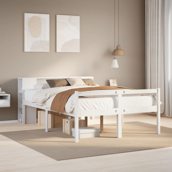 Cama con estantería sin colchón madera maciza blanca 160x200 cm Cama con estantería sin colchón madera maciza blanca 160x200 cm D