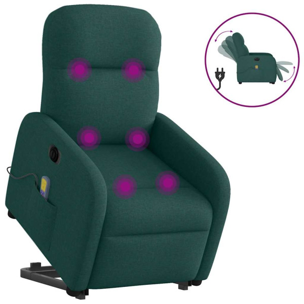 Reclining cadeira de massagem elétrica levantada tecido verde escuro D