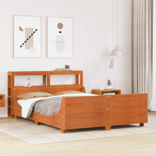 Cama sin colchón madera maciza pino marrón cera 150x200 cm Cama sin colchón madera maciza pino marrón cera 150x200 cm D
