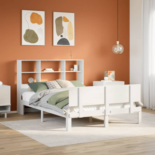Cama con estantería sin colchón madera maciza blanca 150x200 cm Cama con estantería sin colchón madera maciza blanca 150x200 cm D