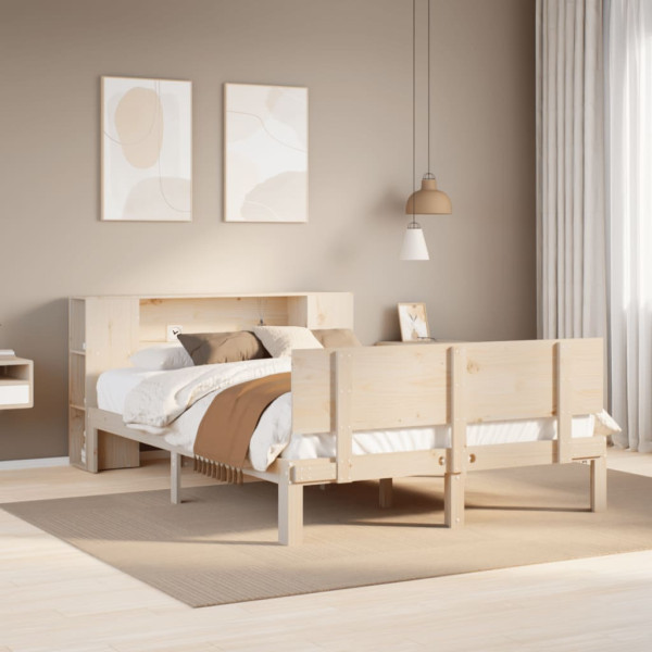 Cama con estantería sin colchón madera maciza de pino 160x200cm Cama con estantería sin colchón madera maciza de pino 160x200cm D