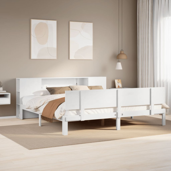 Cama con estantería sin colchón madera maciza blanca 200x200 cm Cama con estantería sin colchón madera maciza blanca 200x200 cm D