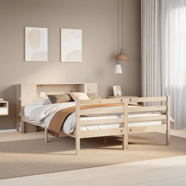Cama con estantería sin colchón madera maciza de pino 140x190cm Cama con estantería sin colchón madera maciza de pino 140x190cm D