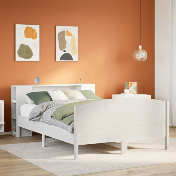Cama con estantería sin colchón madera maciza blanca 120x190 cm Cama con estantería sin colchón madera maciza blanca 120x190 cm D