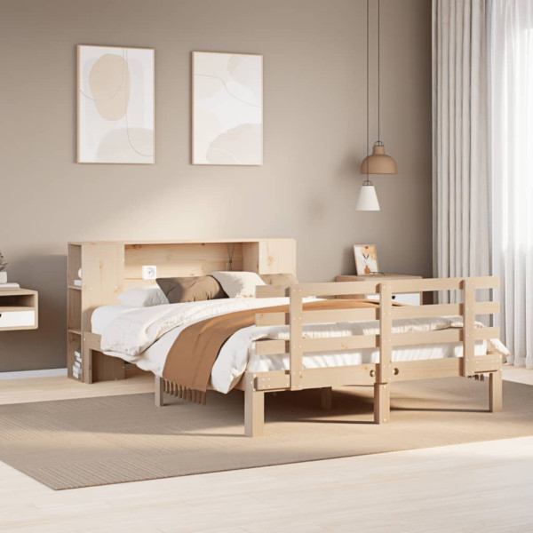 Cama con estantería sin colchón madera maciza de pino 140x190cm Cama con estantería sin colchón madera maciza de pino 140x190cm D